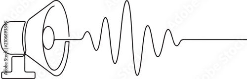 Foto Continuous Line Drawing Speaker Icon with Sound Wave Pulse Audio Communication M