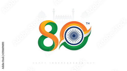 Creative 80th Independence Day logo featuring Ashoka Chakra, tricolor typography, and modern patriotic design for India's freedom celebration.