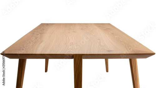 Obraz na płótnie Isolated modern wooden dining table with natural wood grain, elegant design and angled legs