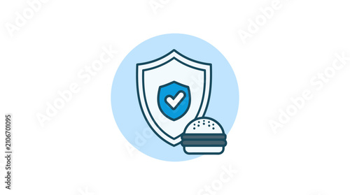 Food safety icon with shield and hamburger symbols