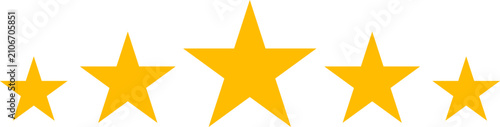 Foto Five yellow stars in a horizontal row representing rating or quality concept iso