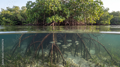 Split-Level Mangrove Blue Carbon Ecosystem with Juvenile Fish