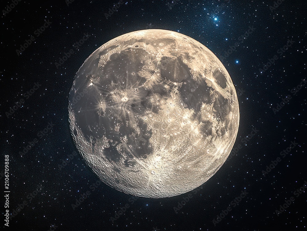 Obraz premium detailed full moon with illuminated craters against a dense starry night sky evoking serene wonder and cosmic awe