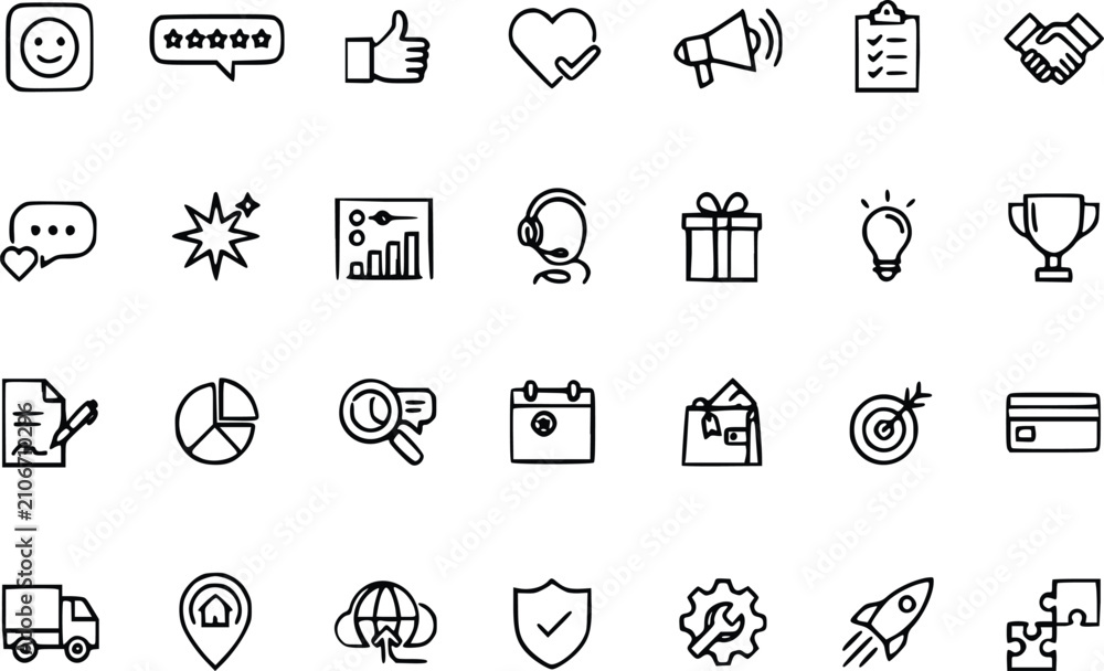 Fototapeta premium Collection of flat icons representing business communication and productivity concepts on transparent background
