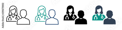 Medical consultation icon with stethoscope line symbolizing doctor appointment. Patient pictogram for healthcare services and medical checkup. Ideal for hospital visit, and clinical care concept.