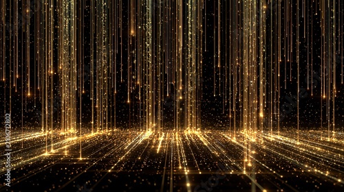 Elegant golden light streams cascade downwards, creating a luxurious and shimmering abstract background for awards and celebrations