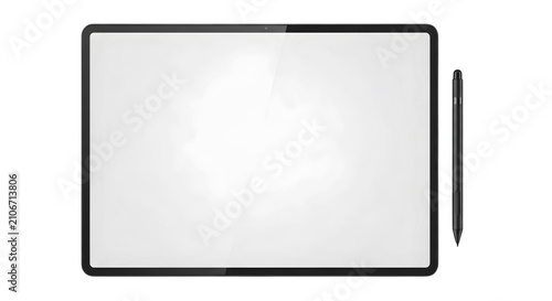 Blank digital tablet with stylus isolated on white background
