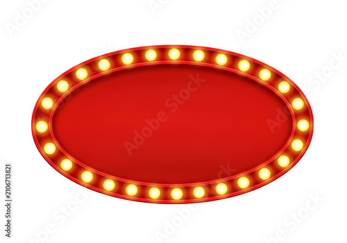 Red oval marquee sign isolated on white background