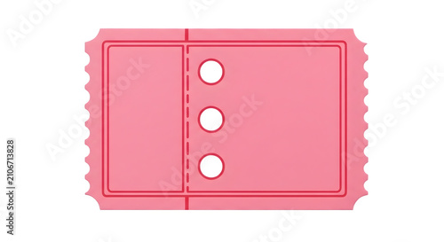 Blank pink paper ticket isolated on white background