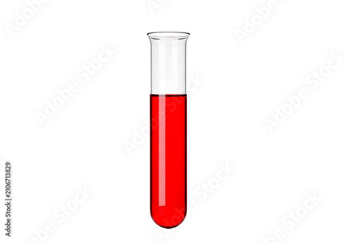 Glass test tube with red liquid isolated on white background