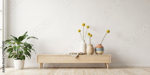 Minimalist living room console table with decorative vases and houseplant livingroom interior furniture minimalist scandinavian decoration houseplant homestyle botanical