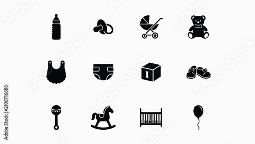 Konstfotografi Black and white minimalist infant care and playtime essentials icon collection w