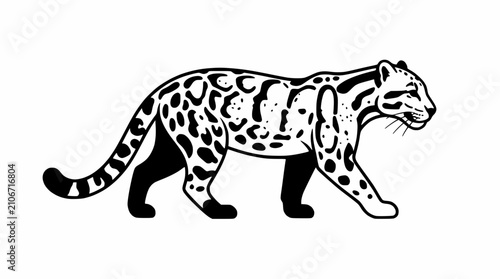 Canvas Print Clouded Leopard Silhouette Illustration - Black and White Wild Cat