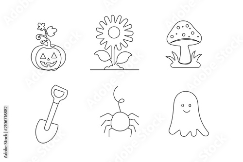 Halloween line icon set featuring autumn nature and spooky symbols for UI vector design