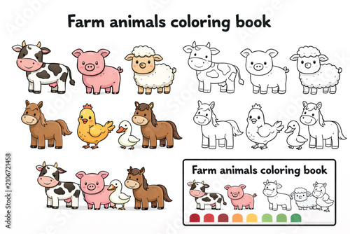 Farm Animals Coloring Book for Kids, Cute Animal Outline Printable Activity