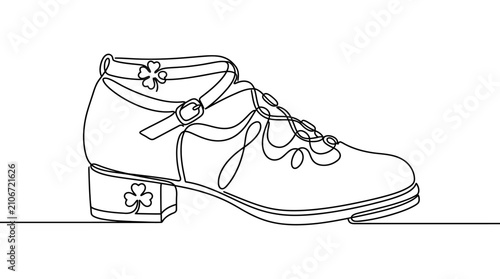 Bild auf Leinwand Continuous line drawing of Irish dancing shoe