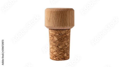 Canvas Print Isolated elegant bottle stopper with a natural cork base and a decorative wooden