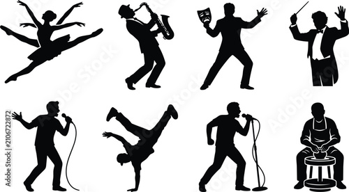 Foto Creative performing arts vector set with ballerina saxophonist actor conductor s