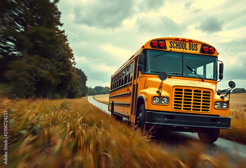 Yellow school bus driving o...