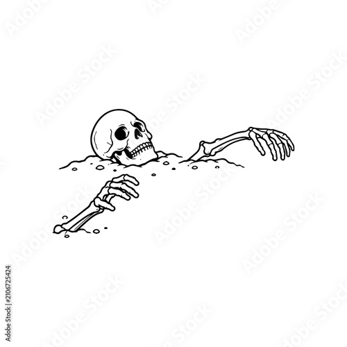 Canvastavla Skeleton emerging from sand a chilling and humorous depiction of rising from grave concept
