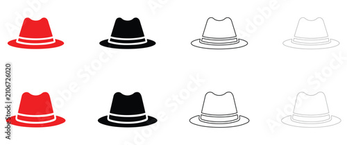 Tableau sur toile Fedora hat icon vector, bowler hat fedora hat symbol vector, silhouette and line