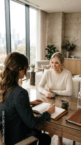 Professional Business Meeting With Two Women Discussing Ideas