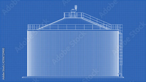 Foto Industrial Biogas tank design -  technical drawing blueprint