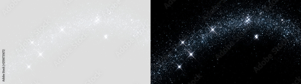 Fototapeta premium Shimmering Silver Light Trail with Glittering Stardust, Fantasy Star Particles and Magic Wave Effect