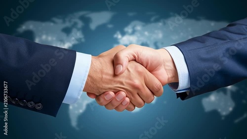 Confident Businessmen Negotiating Deal With Firm Handshake In Modern Office Setting, Engaging In Professional Agreement. Business Concept Focused On Collaboration And Partnership.