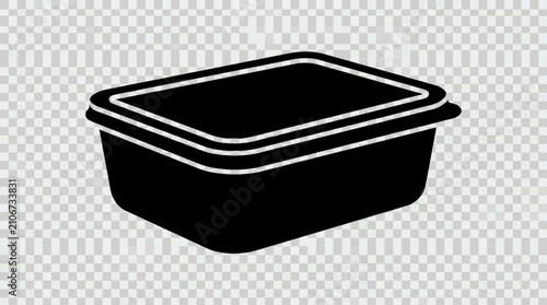 Rectangular plastic food container icon vector silhouette isolated on white background for takeaway meal