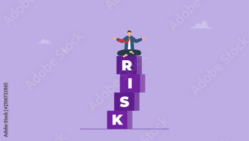 Fotografía Businessman investor calmly meditate on stack with the word RISK