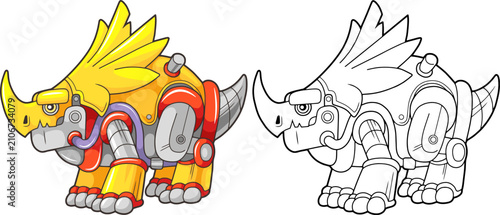 cute robot dinosaur styracosaurus, coloring page