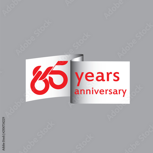A red number logo themed around an 85 years anniversary celebration, featuring text on a waving white flag.