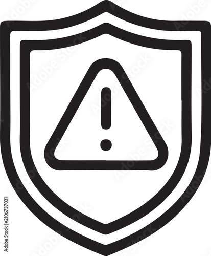 Shield with exclamation mark line icon vector. warning sign safety concept simple.