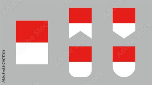 Collection of vertical red and white flat ribbon banner elements in a clean modern style, inspired by the colors of the Indonesian flag. Editable vector, ideal for labels, badges and graphic design.