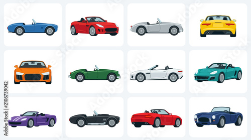Collection of various colored sports cars.