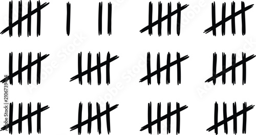 Bild auf Leinwand Black Hand Drawn Tally Marks Vector Collection Featuring Hand Scratch Number Mar