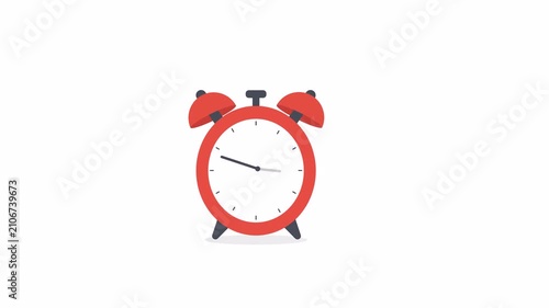 Classic red alarm clock in flat 2D animation with transparent background and alpha channel. Ideal for time, schedule, reminder, morning, and productivity videos.