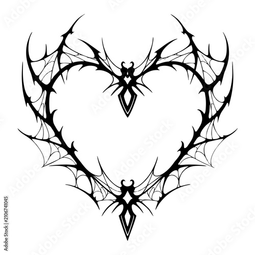 Фотография Gothic Bat Wing Heart Frame with Webbed Tribal Structure and Dark Ornament
