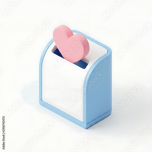 3D Isometric Heart Donation Box Icon Representing Love Charity Engagement and Feedback Concept on Isolated White Background