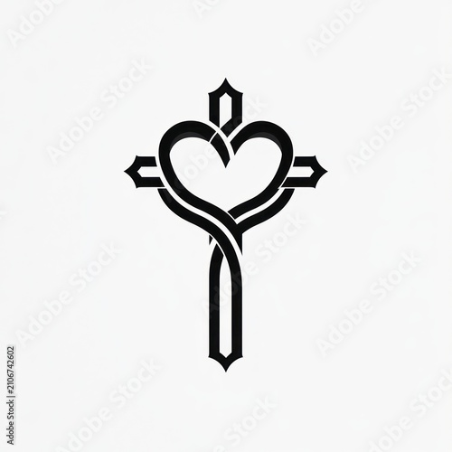 minimal black cross formed by an intertwined heart knot, a stylized emblem conveying devotion, unity, and love