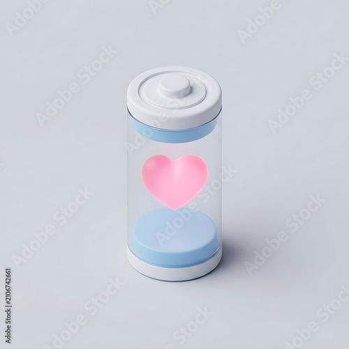 Battery of Love A Heart-Shaped Power Indicator Representing Emotional Energy and Affection on a Clean White Background