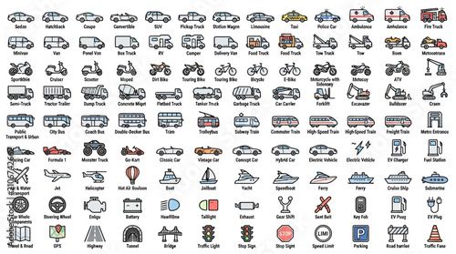 Various Transport And Vehicle Icons.