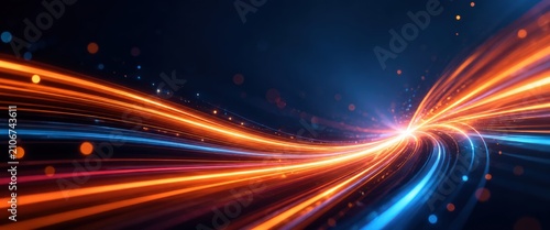 Abstract glowing light trails representing speed and technology