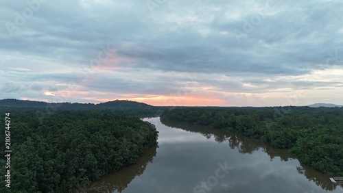 Photography Winding tropical river through rainforest at dawn near Roura, French Guiana