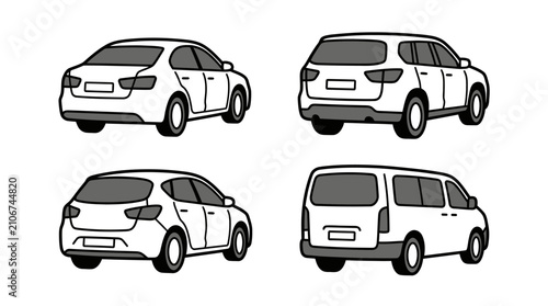 Four View Car Vehicle Illustration.