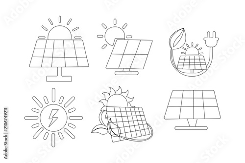 Solar panel icon set for green energy web UI interface and app vector design