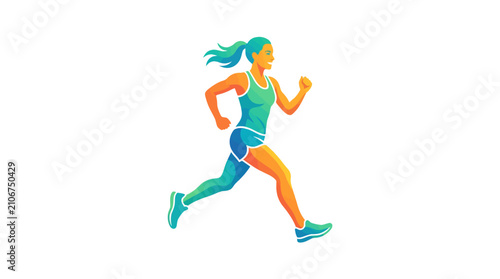 Fotografie Vibrant illustration of a dynamic woman running for fitness and healthy lifestyle