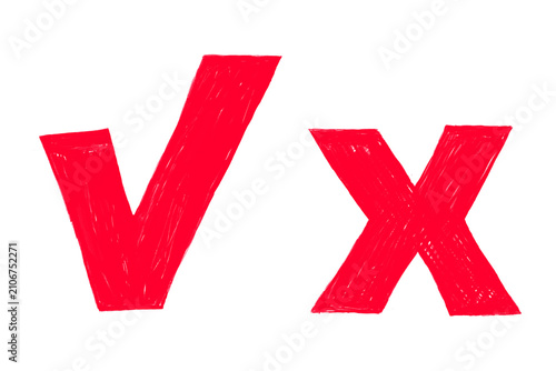 Hand drawn check mark, X mark brush stroke symbols isolated on transparent background. Yes and no icons, correct and incorrect signs for checklists, voting, feedback, UI, education, presentation. PNG