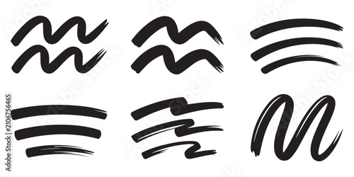 Fotografie Dynamic black ink curves and thick paint smear strokes for expressive artistic designs and modern vector background decorative elements
